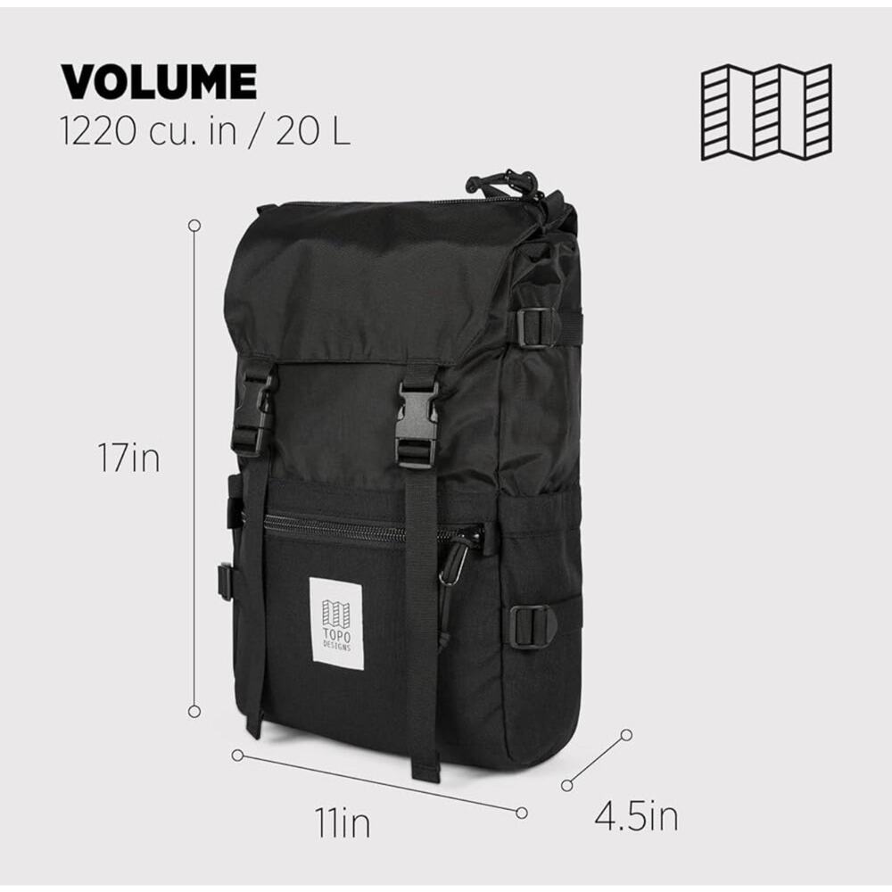 Topo Designs Rover Classic Backpack 20L - Black /Black Excellent Condition